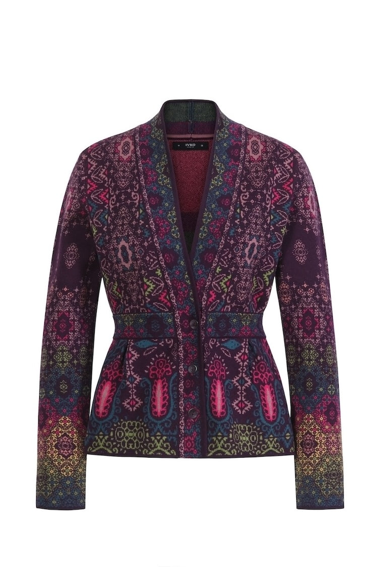 Jacquard-Jacke Ornament Motiv, pflaume